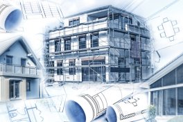 Illustrationen von Häusern in der Bauphase